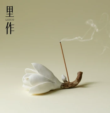 Lizuo Intangible Cultural Heritage Magnolia Ceramic Incense Holder, Stick Incense Insert, Chinese Zen Style Pen Rest, Ornament, Agarwood Incense Burner