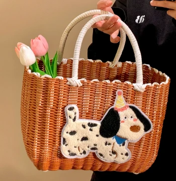 Handheld Vegetable Basket Grocery Basket Large Capacity Imitation Rattan Woven Shopping Basket Picnic Basket Bath Basket Laundry Basket Straw Bag