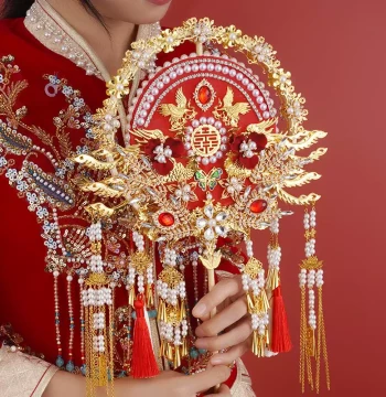 Round Fan Bride Wedding DIY Material Kit Chinese Ancient Style Premium Wedding Xiuhe Suit Heavy-Duty Double-Sided Dual-Color Joyful Fan