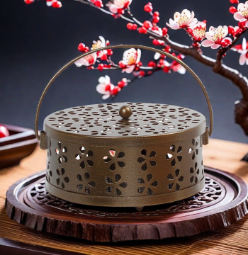 Ancient Style Aromatherapy Burner Fireproof Mosquito Coil Holder Coil Tray Wrought Iron Thickened with Lid Home Study Bathroom Toilet Incense Burner