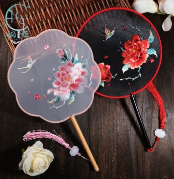 Ancient Style Fan Embroidered Fan Peony Flower Bird Embroidery Fan Dance Fan Chinese Style Suzhou Hanfu Women Cheongsam Round Fan