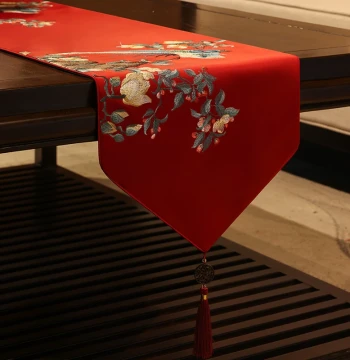Luxury High-End Red Wedding Table Runner - New Chinese Zen Style Tea Table Mat, Desk Cloth, and Cabinet Cover