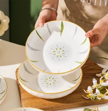 Underglaze Color Household Ceramic Dish Plate Deep Plate Premium Feel 2026 New Bowl Plate Tableware Fresh Style Plate Saucer