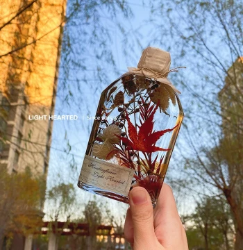 Dried Flower Floating Bottle Preserved Flower Plant Specimen Maple Bouquet Gift for Girls' Birthday, Graduation, 520, Mother's Day