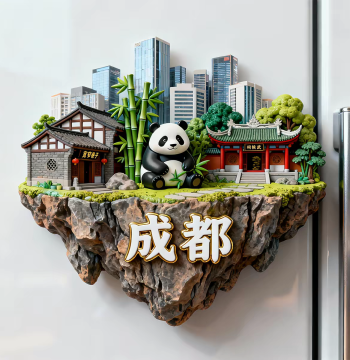 Chinese City Chengdu Metal Fridge Magnet, Relief Craft Tourism Cultural Souvenir, Giant Panda Magnetic Decoration
