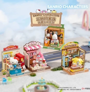 rolife Sanrio Family Cute Store Manager Building Blocks DIY Miniature House Model Birthday Gift for Girls
