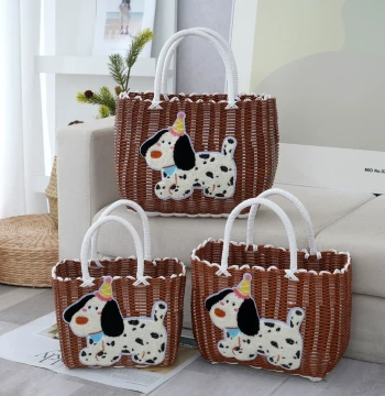 Handheld Vegetable Basket, Grocery Basket, Large-Capacity Imitation Rattan Woven Shopping Basket, Picnic Basket, Bath Basket, Laundry Hamper, Straw Bag