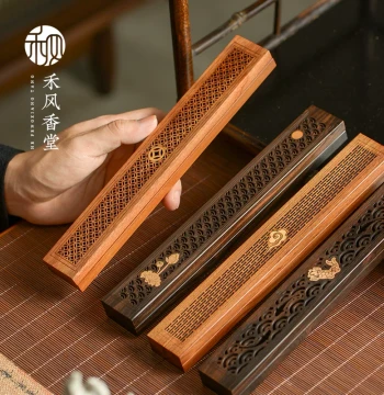 Ebony Rosewood Incense Box Incense Burner for Home Indoor Aromatherapy Wooden Sandalwood Burner Agarwood Stick Incense Base Incense Holder