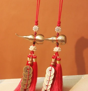 Five Emperor Coins Copper Gourd Pendant for Door-to-Door Protection, Bedroom Entryway, Cinnabar-Filled Threshold Charm, Wealth Attractor, and Car Hanging Ornament