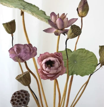 Dried Lotus Leaf & Seed Pod Bouquet - Natural Air-Dried Real Flowers for Living Room, Study, or Tea Table Zen Decor