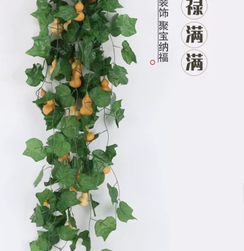 Home Decor Green Vines Wrapping Natural Small Calabash Plants, Vine Strips for Pipe and Ceiling Decoration