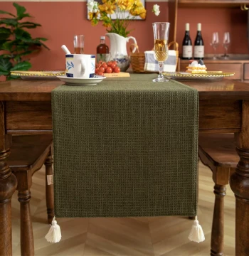 American French Vintage Light Luxury Countryside Cotton Linen Green White Jacquard Western Dining Table Tea Table Coffee Table Shoe Cabinet Table Runner Customizable