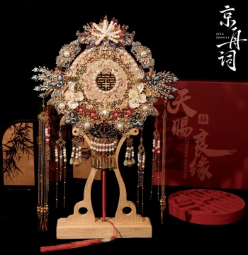 Jingzhouci Original Double-Sided Two-Color Round Fan for Bride Wedding Chinese Xiuhe Suit DIY Material Kit Finished Product Premium