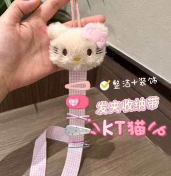 Cute Kitten Hair Clip Organizer with Wall Hanging Rope: Cartoon Cat Headwear Storage Rack and Clip Holder