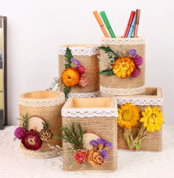Pen Holder Kit Hemp Rope Weaving Flower Making DIY