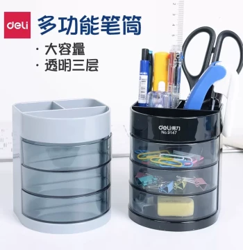 Plastic Pen Holder Three-Layer Transparent Storage