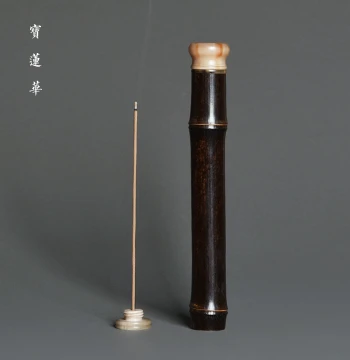 Purple Bamboo Joint Incense Tube with Hidden Incense Holder Inlaid Flower Horn Cap Stick Incense Tube Tea Play Agarwood Storage Box Incense Ceremony Tools