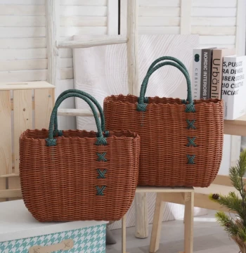 New Handmade Imitation Rattan Vegetable Basket for Home Use, Fruit Basket, Supermarket Shopping Basket, Picnic and Picking Handheld Basket, Internet Famous Style