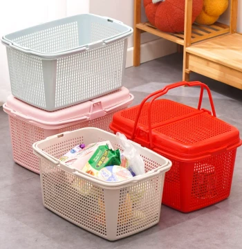 Supermarket Multi-Purpose Grocery Shopping Basket, Hand Carrier, Plastic Large/Small Sizes, Upgraded Thickened with Lid, Vegetable Basket, Pet Basket