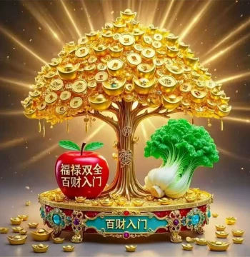 Self-Adhesive Decorative Wall Art with Treasure Bowl and Money Tree, Congratulations on Prosperity Stickers, Wealth-Attracting Home Background Wall, New Style Decorative Murals