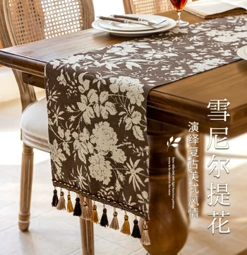 French Vintage Atmosphere Table Runner, Light Luxury High-End Cabinet Cover Cloth, American Style Long Strip Cover, New Medieval Style Tablecloth