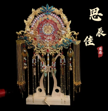 Double-Sided Dual-Color Heavy-Duty Chinese Round Fan for Brides, Handmade Wedding Xiuhe Fan, Bouquet Gift, Premium Quality