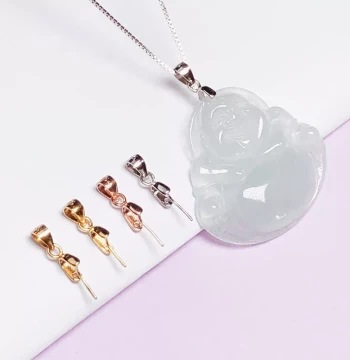 S925 Sterling Silver Necklace Clasp Connector – Angled Hole Jadeite Clasp, Melon Seed Clasp, Small Gold Buddha Pendant Clasp