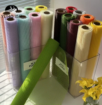 YUHO Rainbow Hollow Mesh Flower Bouquet Wrapping, Grid Netting for Florist DIY Handmade Floral Packaging Materials