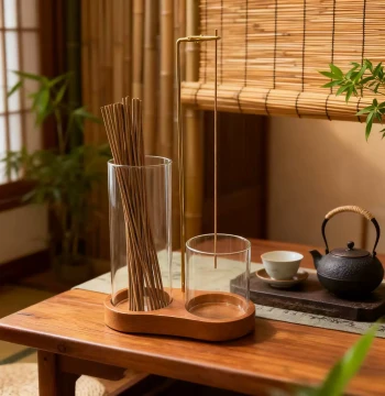 Figure-8 Solid Wood Base Indoor Creative Incense Burner, Anti-Ash Drop Tea Ceremony Hanging Incense Burner, Zen Sandalwood Aromatherapy Furnace