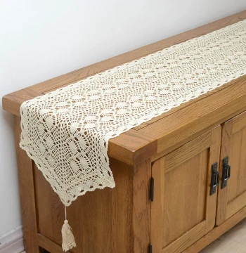 American Pastoral Cotton Yarn Hollowed-Out Tablecloth Table Runner Fabric Coffee Table Pad TV Cabinet Chest of Drawers Sideboard Narrow Edge