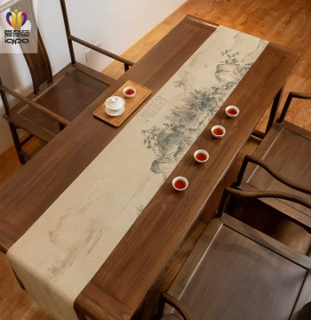 Iqipa Xishan Qingyuan Tea Mat Zen Table Runner, Tea Table Pad Cloth, Waterproof Tablecloth, Long Strip High-End Tea Flag