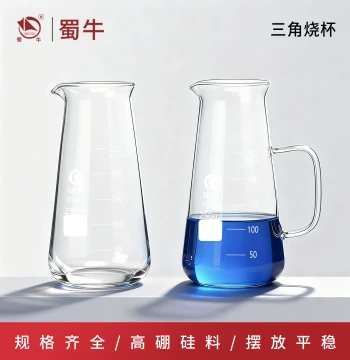 Leigu Triangular Beaker Transparent with Scale and Handle Glass Beaker High-Temperature Resistant Conical Measuring Cup for Chemical Experiments
