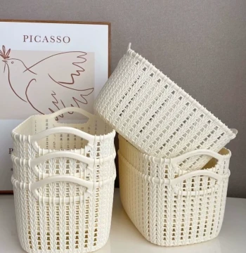 [2 Pieces] Rattan-Style Desktop Storage Basket