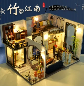 DIY Miniature Villa Handmade Assembly Ancient Style Mini House Micro Model Building Blocks 3D Puzzle Toy Gift