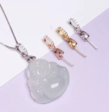Free Shipping S925 Sterling Silver Small Pendant Bail, Diagonal Hole Clasp for Jade & Emerald Pendants, DIY Necklace Connector
