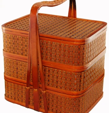 Three-Tier Bamboo Woven Food Delivery Basket, Takeout Hand Carrier, Gift Basket, Food Box, Hotel Delivery Container, Worship Use, Picnic Basket