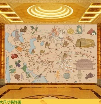 Silk Road Map Decorative Painting Geographic Historical Cultural Background Wall Zhang Qian Camel Caravan Route Products Wall Cloth