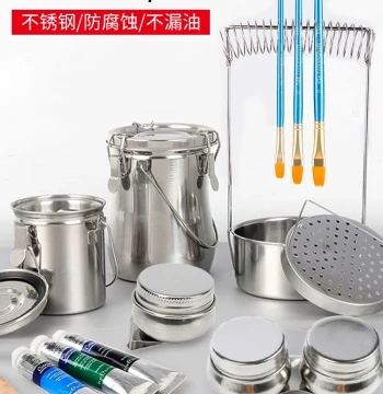 Stainless Steel Oil Painting Brush Washer Jar with Leak-Proof Lid, Odorless Turpentine Container for Palette and Brush Cleaning