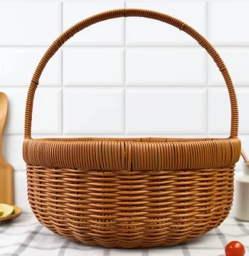 Imitation Rattan Round Handheld Basket Harvest Basket Durable Home Storage Crate Egg Basket Retro Pure Hand-Woven