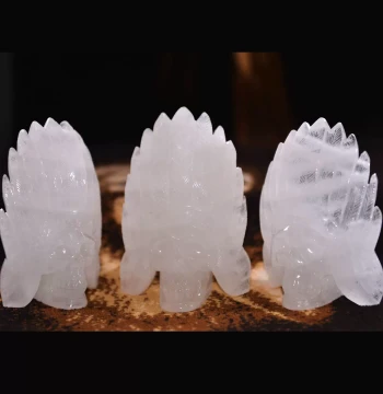 Hand-Carved and Polished Natural Rock Quartz Crystal Indian Skull Sculpture