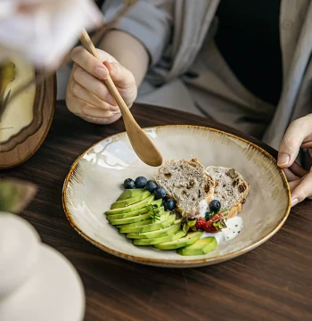 Xiangziwei [High-Aesthetic Irregular Deep Plate] Retro 9-inch Salad Plate Kiln-Change Glaze Ceramic Rice and Serving Dish