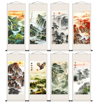 Mount Tai Sunrise Vertical Auspicious Landscape Hanging Painting Custom Living Room Wall Art Entryway Feng Shui Calligraphy and Painting Welcoming Pine Picture