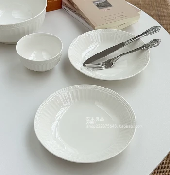 [Limited Time Special 12.99 for Two] French Luxury Exquisite Relief Roman Series Underglaze Ceramic Rice Bowl and Plate