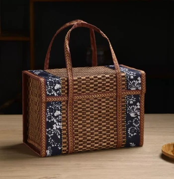 Bamboo Hand-Carry Basket, Foldable Woven Gift Box Packaging for Zongzi, Sausage, Cured Meat, Mooncakes, Crabs, Eggs, Fruit, and Local Specialties