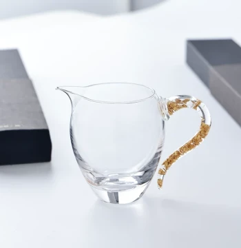 Gold Foil Handle Fairness Cup, Crystal Glass Fairness Cup, Tea Sharing Server, Glass Fairness Cup 300CC