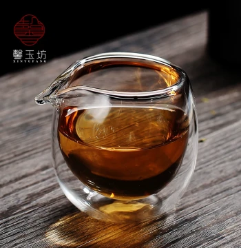 Xinyufang Double-Layer Transparent Glass Fair Cup Large and Small Sizes Household Heat-Insulating Fair Cup Kung Fu Tea Set Tea Equalizer Tea Divider