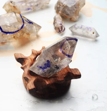 Natural Clear Quartz Double-Terminated Hexagonal Prism Specimen, Water Enhydro with Quicksand, Mineral Crystal Gemstone Pillar, Ice Crystal