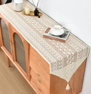 Cotton Thread Table Runner with Hollow Crochet Pattern American Country Style Cover Cloth for Dining Table Coffee Table TV Stand Sideboard Shoe Cabinet Chest of Drawers