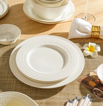Sheli French-Style Embossed Ceramic Rice Bowl Tableware Set 2026 New Noodle Bowl Flat Plate Fish Plate Western Dinner Plate