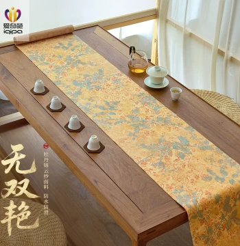 AIQIPA Wushuang Yan Chinese Style Tea Mat Long Waterproof Table Runner Tea Flag High-End Tea Table Cloth Pad